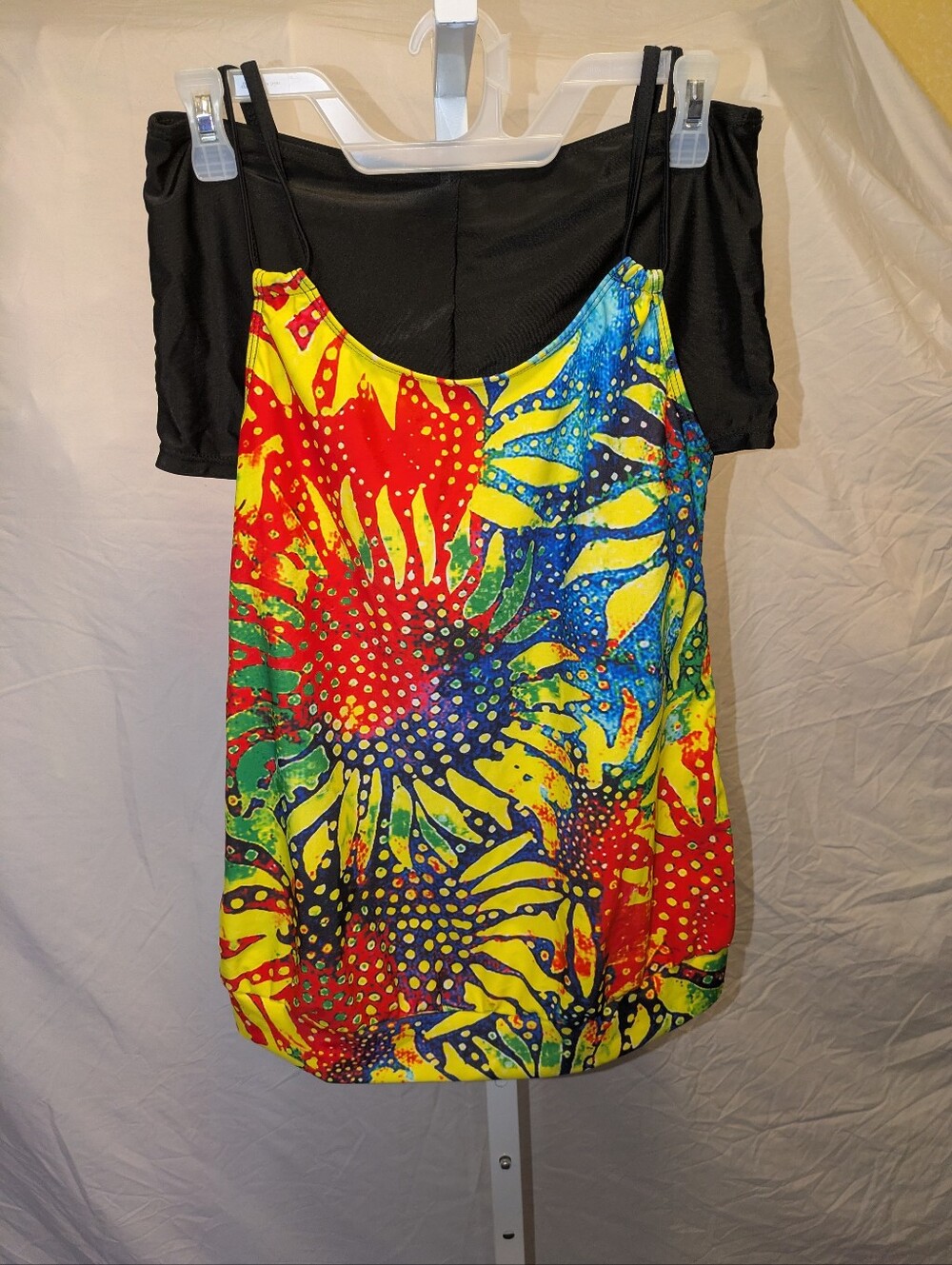 Denater Sunflower Print Tankini Set - 2 Piece Swimsuit with Boyshorts-Large